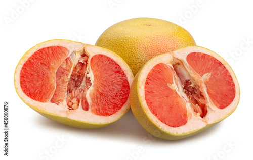 sliced yellow grapefruit path isolated on white