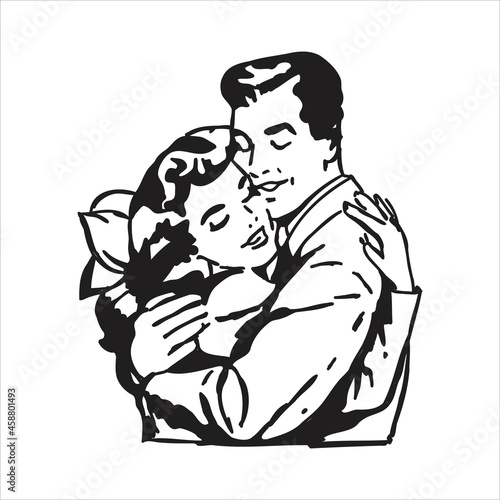 Lovers Embrace. Stylization under the Retro Comic Book Love Scene