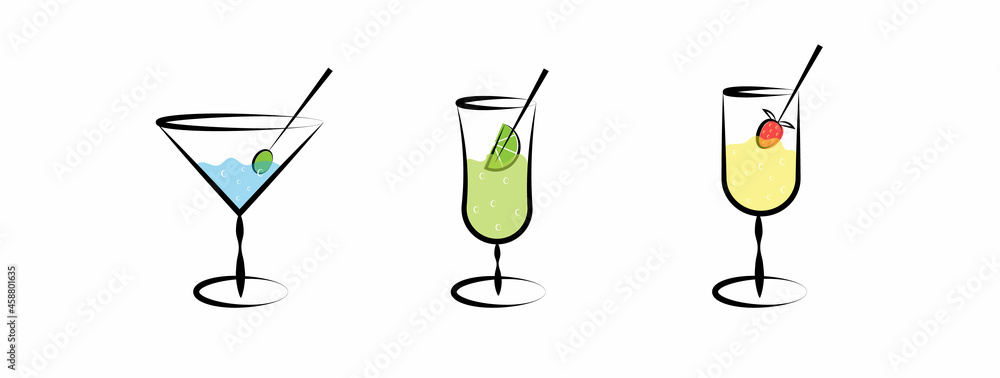 Happy Hour,Set of drinks,Cocktails collage collection