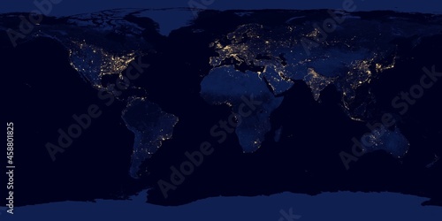 Earth night view from space, map with city lights satellite-based observations