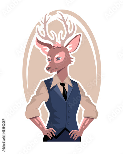 Frustrated, displeased portrait of a deer painted as an anthropomorphic character