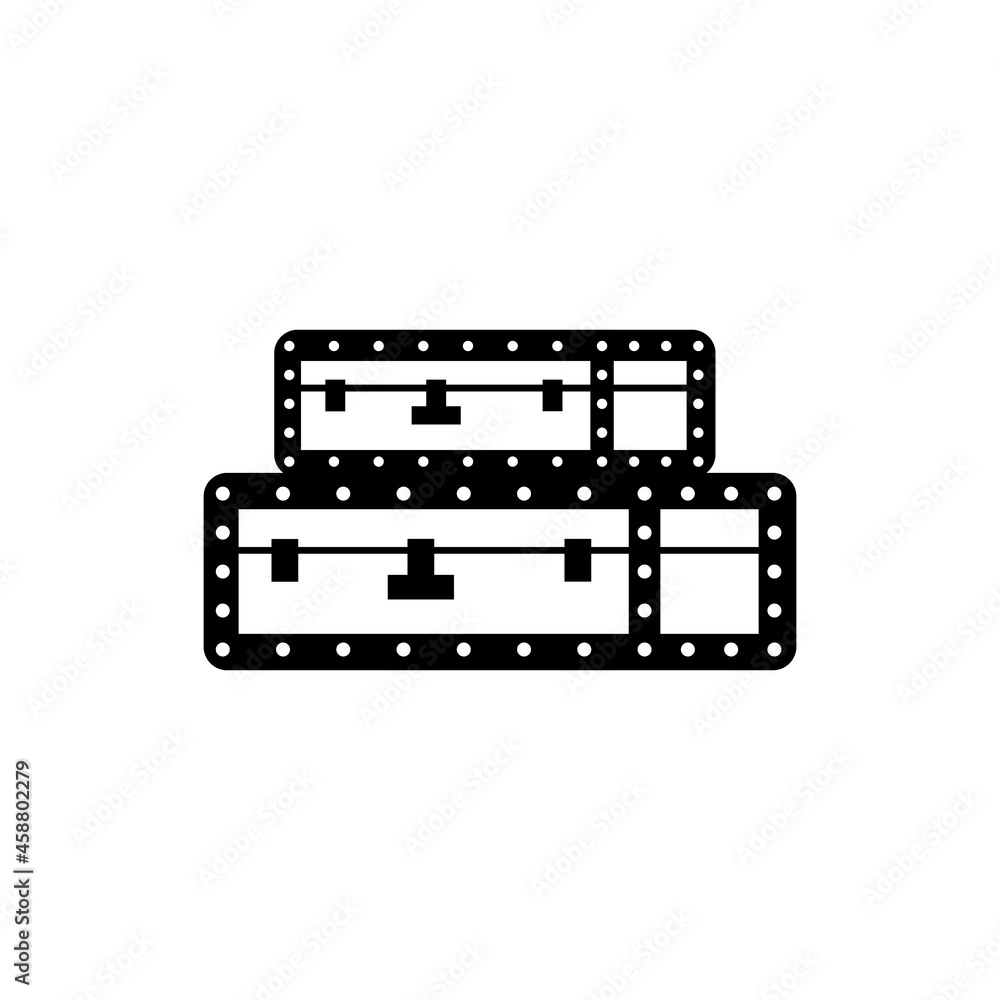 Fototapeta premium Suitcases with rivets in loft style isolated. Minimalistic drawn vintage stuff black on white. Vector stock illustration of bedside suitcases for interior in loft style.