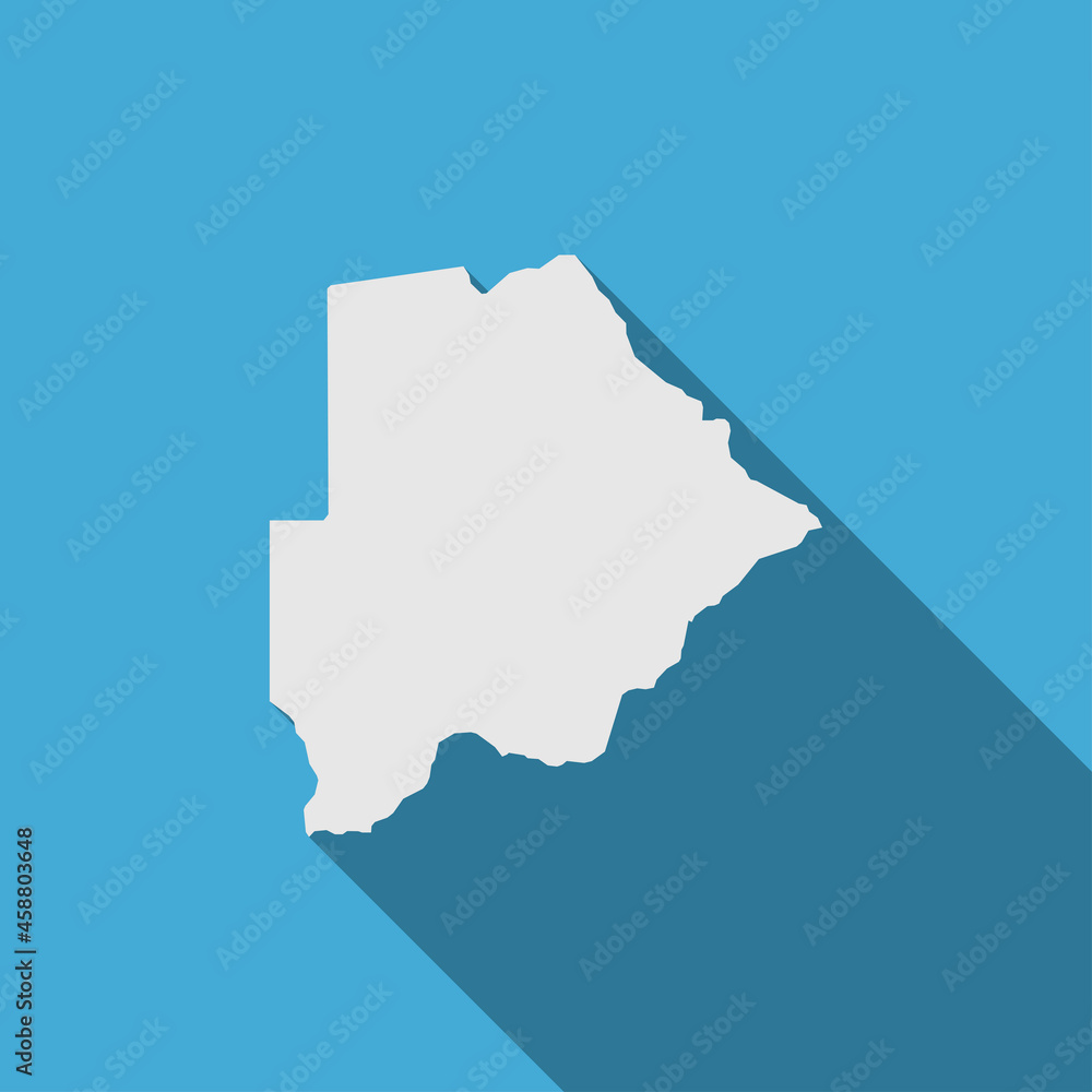 Map of Botswana on Blue Background with long shadow