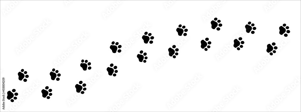 Cat paw print trail. Dog paws foot print trace. background vector illustration. - obrazy, fototapety, plakaty 