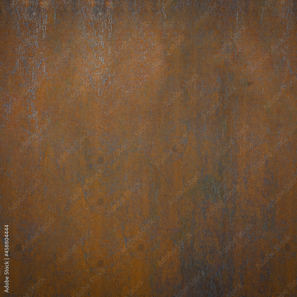 Grunge rusty dark orange brown weathered aged metal corten steel wall texture background square