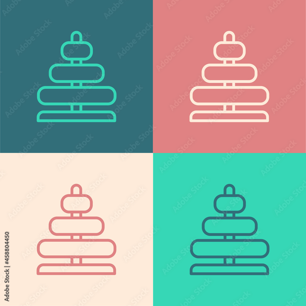 Pop art line Pyramid toy icon isolated on color background. Vector Pop art line Pyramid toy icon isolated on color background. Vector