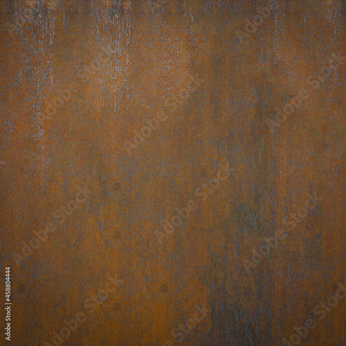 Grunge rusty dark orange brown weathered aged metal corten steel wall texture background square