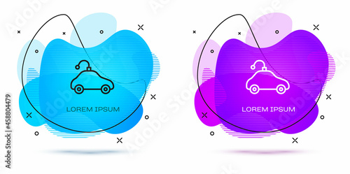 Line Radio controlled car toy icon isolated on white background. Control remote car toy. Abstract banner with liquid shapes. Vector