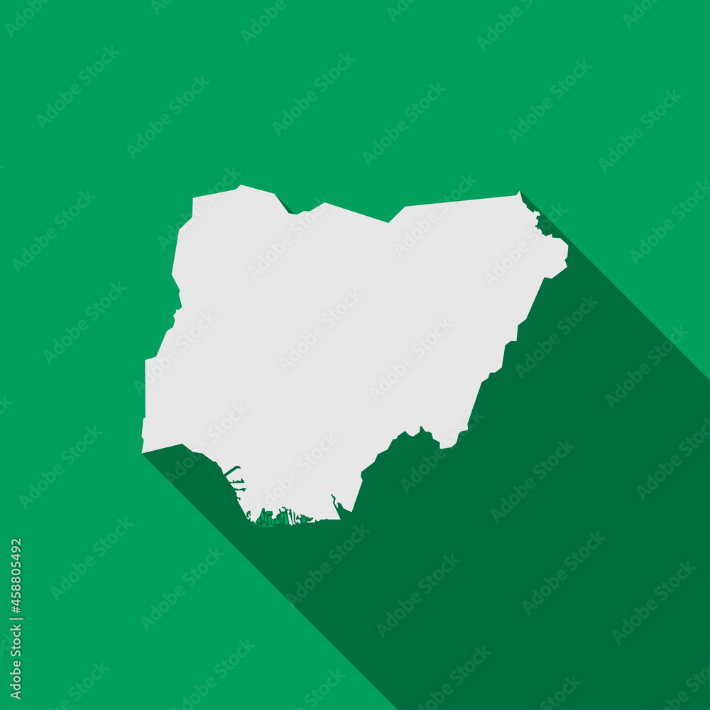 Map of Nigeria on green Background with long shadow