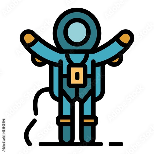 Astronaut hands up icon. Outline astronaut hands up vector icon color flat isolated