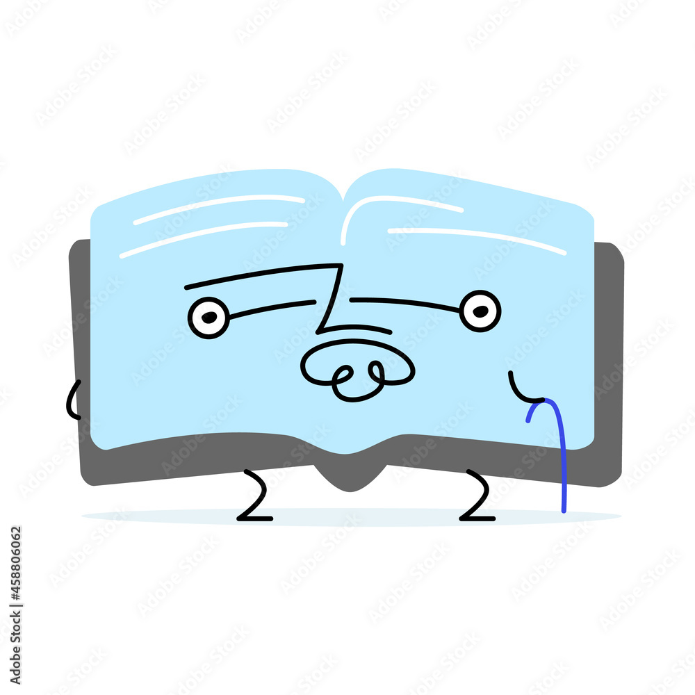 A funny character from school or office. The book is an old man with glasses, a mustache and a cane. A simple cute illustration with bright colors and graphic lines. A funny character from school or office. The book is an old man with glasses, a mustache and a cane. A simple cute illustration with bright colors and graphic lines.