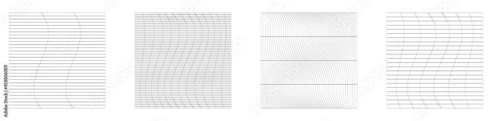Grid, mesh, grating, trellis, wireframe with distortion, deformation effect. Warp, tweak distort grid Grid, mesh, grating, trellis, wireframe with distortion, deformation effect. Warp, tweak distort grid