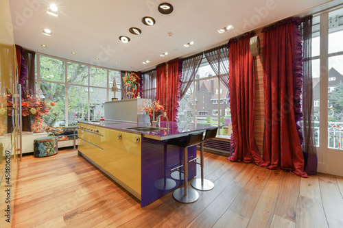 Photography Colorful kitchen design of a modern apartment