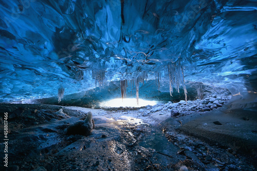 Blue crystal ice cave entrance