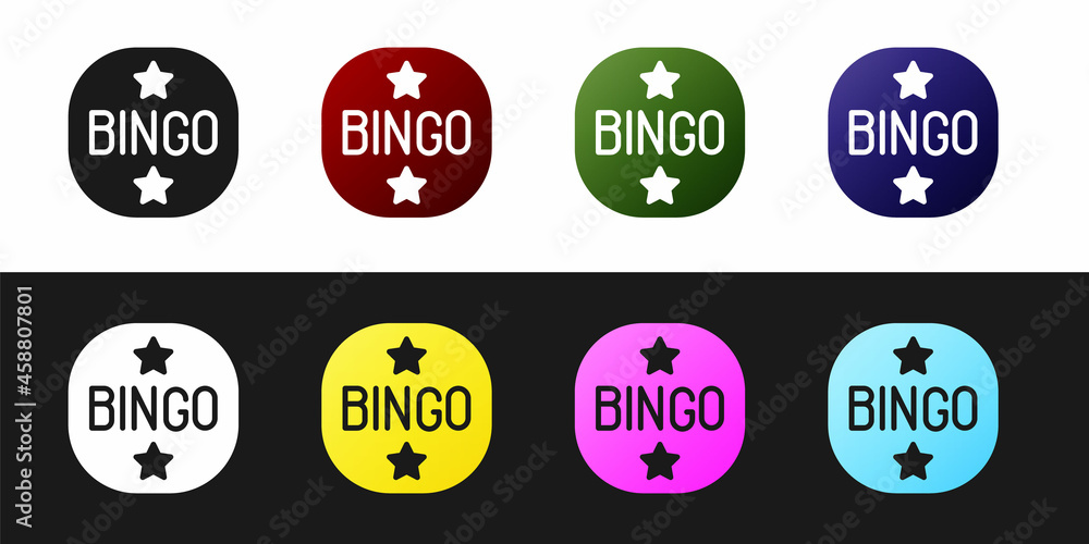 Set Bingo icon isolated on black and white background. Lottery tickets for american bingo game. Vector