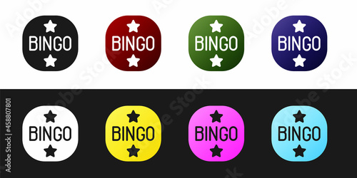 Set Bingo icon isolated on black and white background. Lottery tickets for american bingo game. Vector