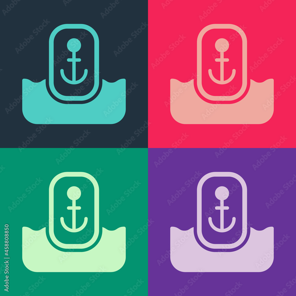 Pop art Map pointer with anchor icon isolated on color background. Vector Pop art Map pointer with anchor icon isolated on color background. Vector
