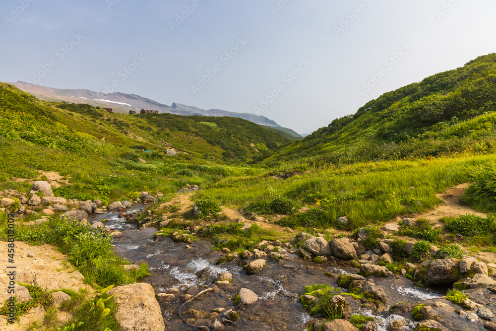 Small valley of Kamchatka geysers, hot springs, Mutnovsky Volcano. Small valley of Kamchatka geysers, hot springs, Mutnovsky Volcano.