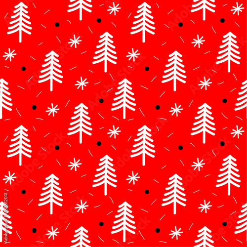 christmas trees wallpaper on red background, vector eps 10