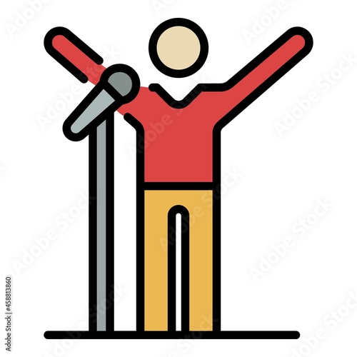 Singer on stage icon. Outline singer on stage vector icon color flat isolated