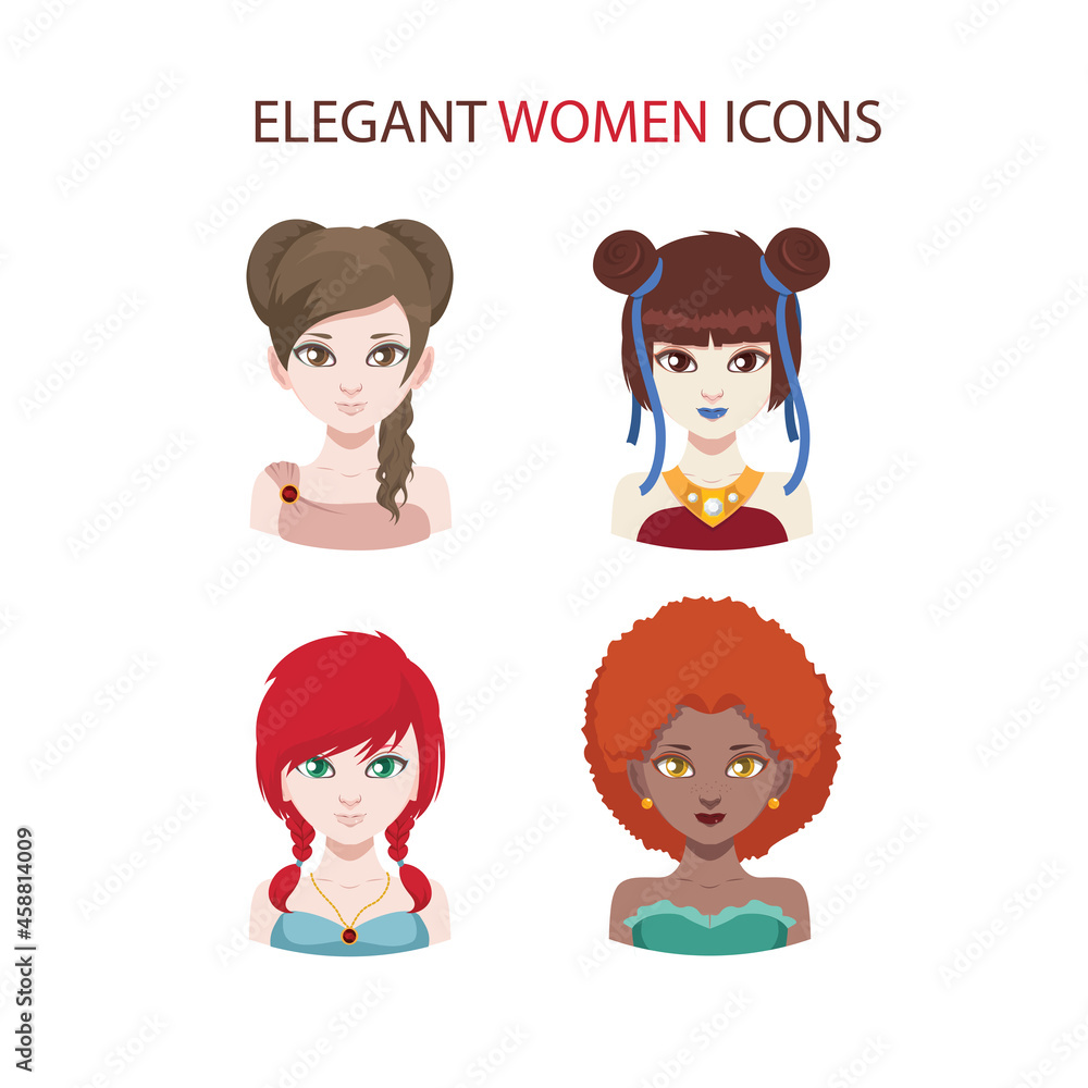 Set of four fashionable women icons Set of four fashionable women icons
