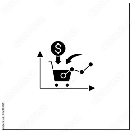 Growth consumer demand glyph icon. Consumers willingness and ability to purchase. Profitable buying. Business concept. Filled flat sign. Isolated silhouette vector illustration