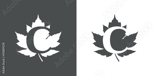 Logotipo letra inicial C en hoja de arce en fondo gris y fondo blanco