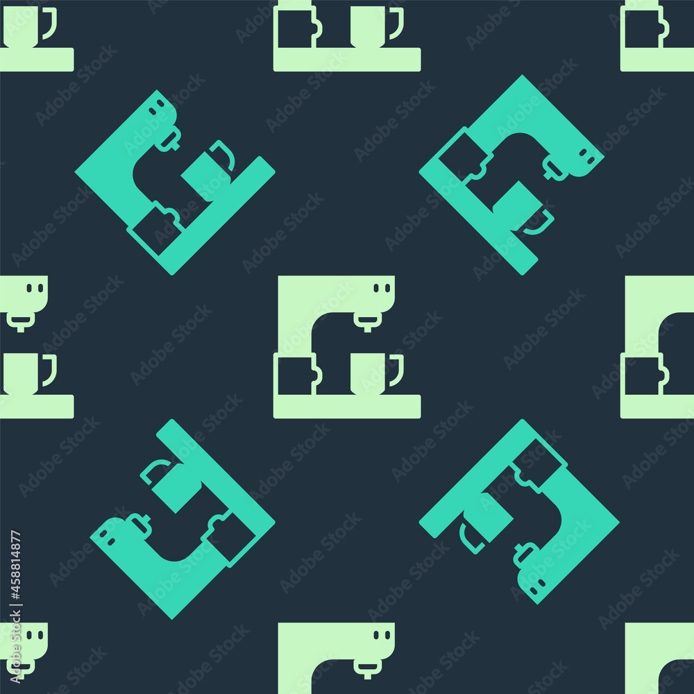 Green and beige Coffee machine icon isolated seamless pattern on blue background. Vector Green and beige Coffee machine icon isolated seamless pattern on blue background. Vector