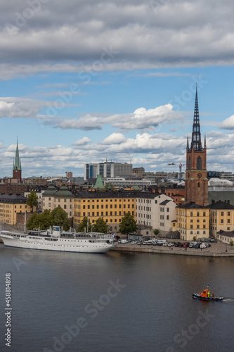 Panoramic view of Gamla Stan, sea and Stockholm old town from Mariaberget Observation Deck