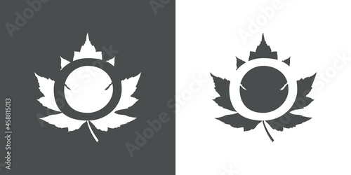 Logotipo letra inicial O en hoja de arce en fondo gris y fondo blanco