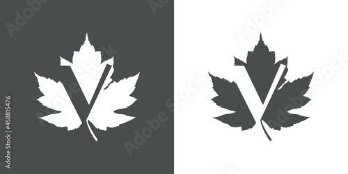 Logotipo letra inicial V en hoja de arce en fondo gris y fondo blanco