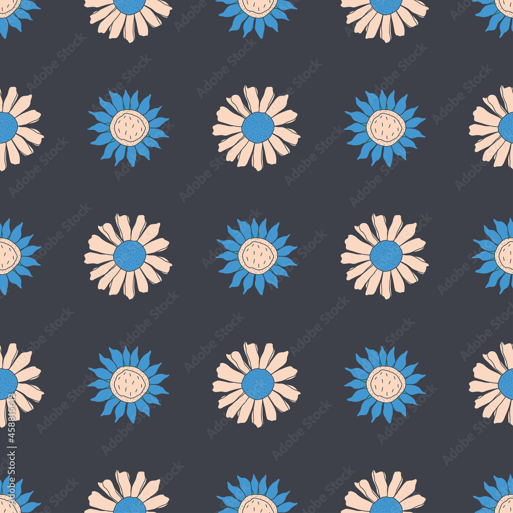 Seamless vector pattern with simple floral daisy designs. Seamless vector pattern with simple floral daisy designs.