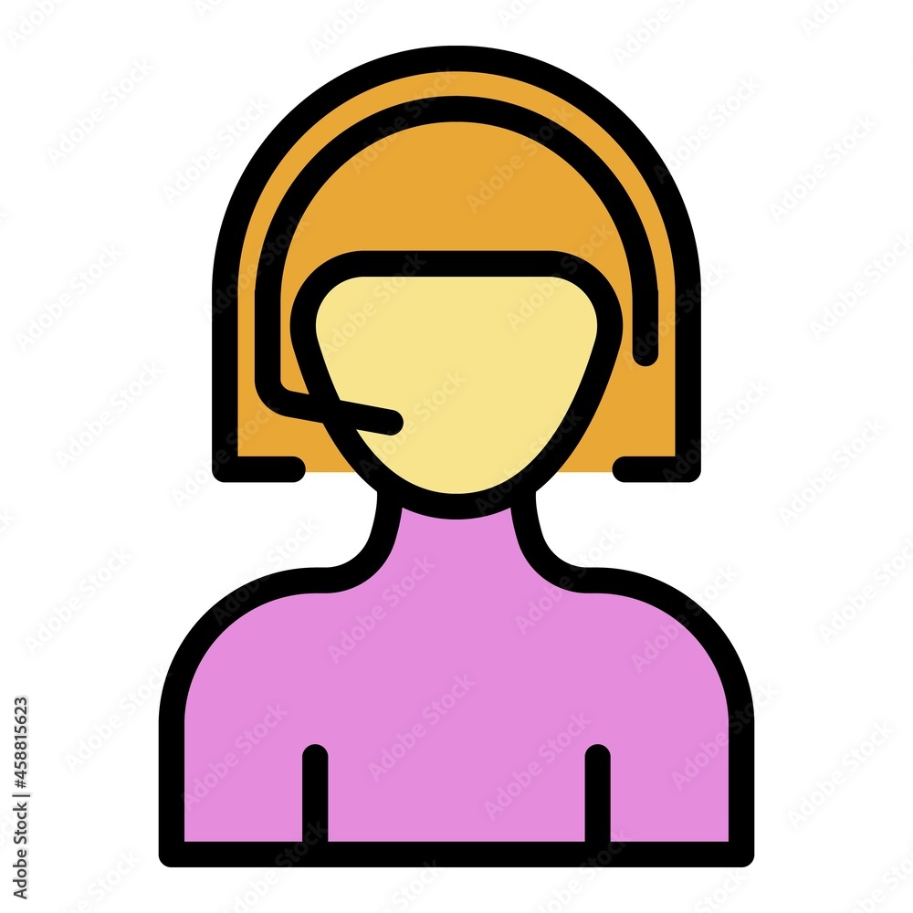 Call center woman icon. Outline call center woman vector icon color flat isolated Call center woman icon. Outline call center woman vector icon color flat isolated