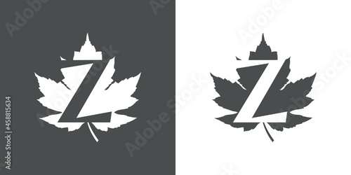 Logotipo letra inicial Z en hoja de arce en fondo gris y fondo blanco
