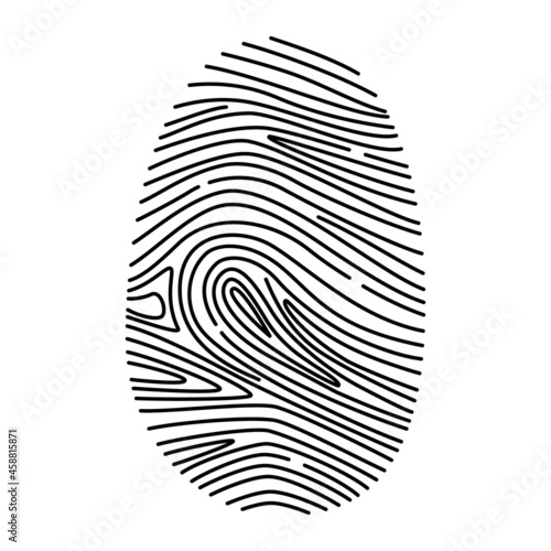 Fingerprint. Scan icon. Thumbprint. Personal identification, authorization. Linear drawing. Vector illustration. Black symbol isolated on white background. Press of finger. code verification, password