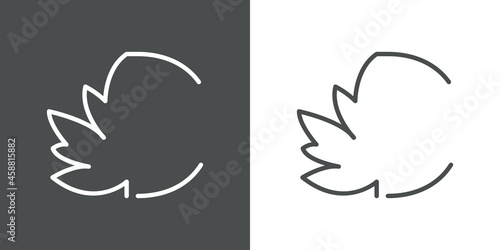 Logotipo letra inicial C en hoja de arce con lineas en fondo gris y fondo blanco