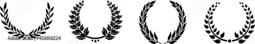 wheat floral set. circular laurel foliate. Laurels branches.  floral wreath frames. victory icon. circular laurel foliate. Black branch flat style