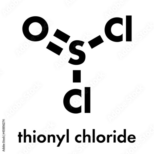 Thionyl chloride (SOCl2) chemical reagent molecule. Skeletal formula.