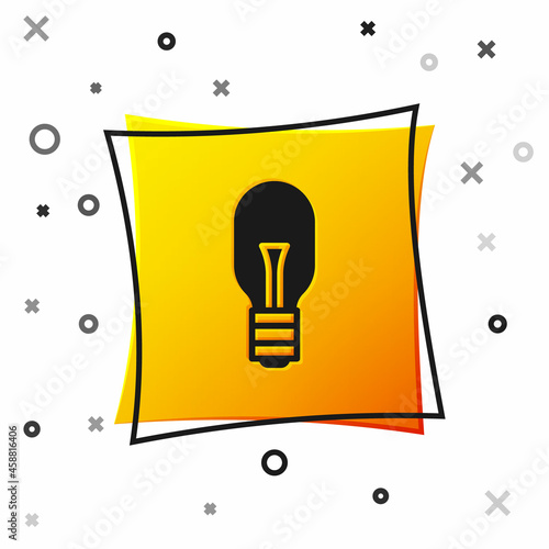 Black Light bulb with concept of idea icon isolated on white background. Energy and idea symbol. Inspiration concept. Yellow square button. Vector