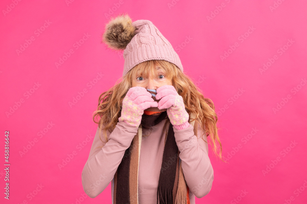 isolated warm woman with cold expression isolated warm woman with cold expression