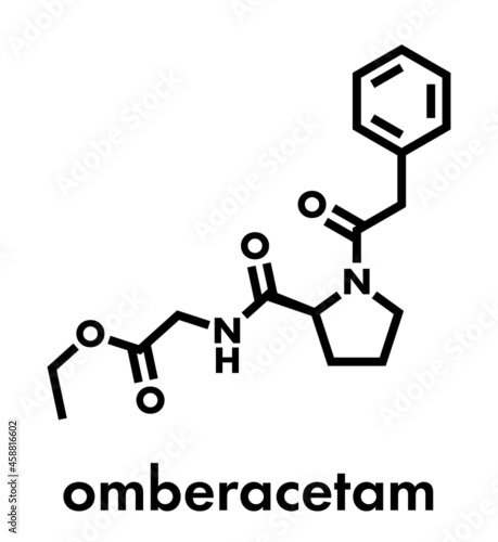 Omberacetam nootropic drug molecule. Skeletal formula.