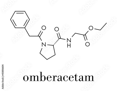 Omberacetam nootropic drug molecule. Skeletal formula.