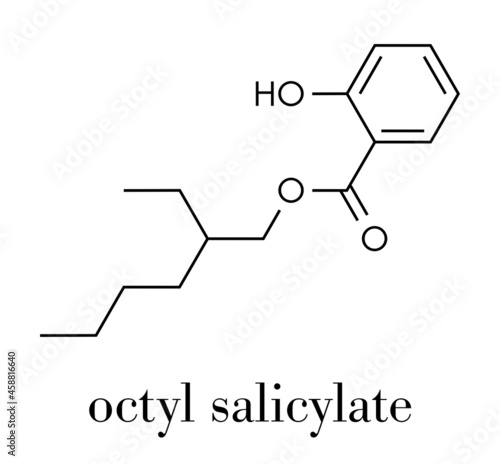 Octyl salicylate (octisalate) sunscreen molecule (UV filter). Skeletal formula.