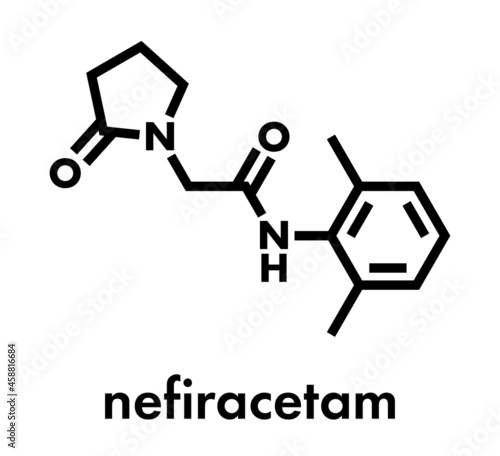 Nefiracetam nootropic drug molecule. Skeletal formula.