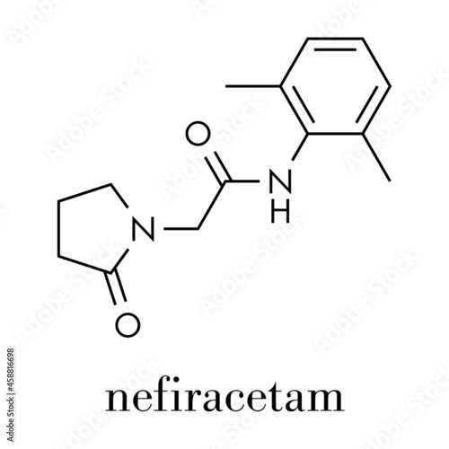 Nefiracetam nootropic drug molecule. Skeletal formula.