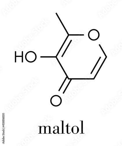 Maltol food additive molecule (E636). Skeletal formula.