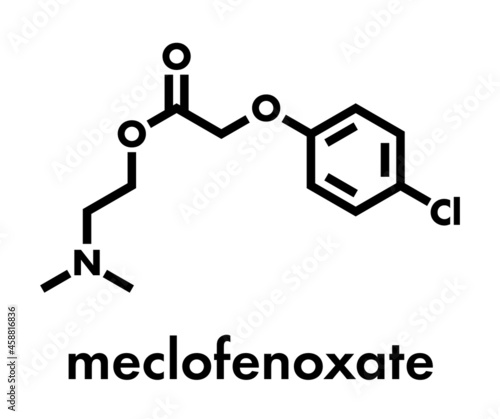 Meclofenoxate nootropic molecule. Skeletal formula.