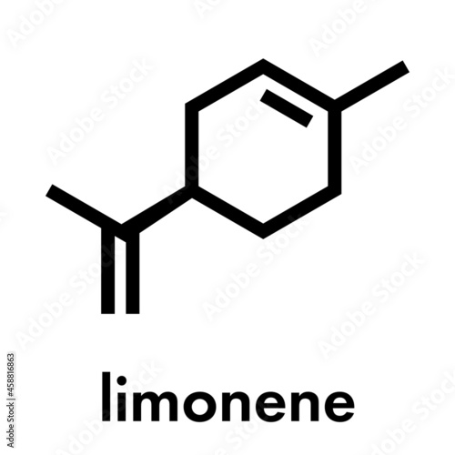 Limonene (D-limonene) citrus scent molecule. Skeletal formula.