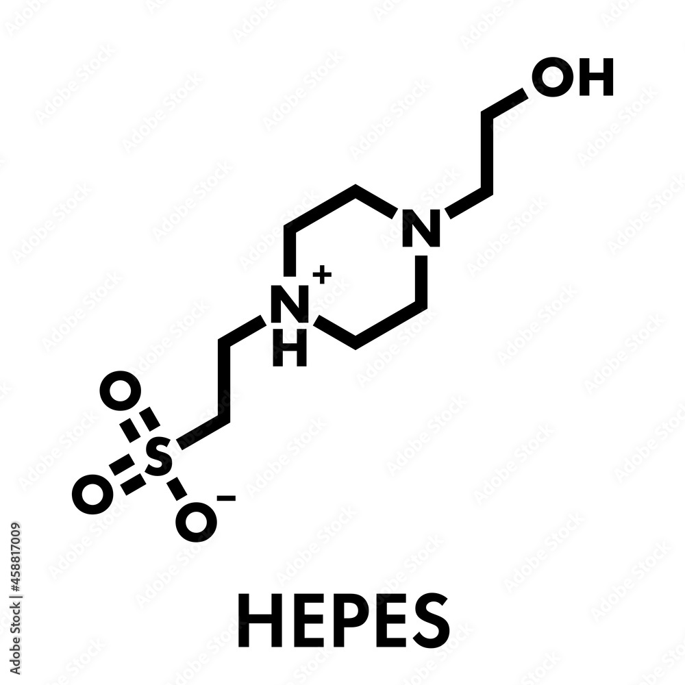 HEPES buffering agent molecule. Skeletal formula. HEPES buffering agent molecule. Skeletal formula.