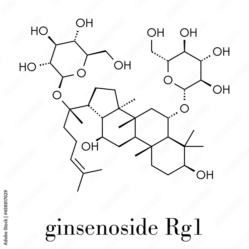 Ginsenoside Rg1 ginseng molecule. Skeletal formula.